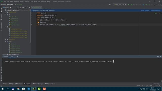 Запуск API тестов на Python в Docker смотреть онлайн