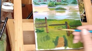 Рисуем акрилом деревенский пейзаж.