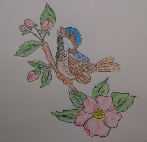 Как нарисовать птичку на ветке