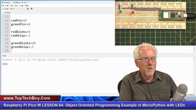 Raspberry Pi Pico W LESSON 64: Object Oriented Programming Example in MicroPython with LEDs