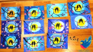 Как нарисовать весну и птиц на ветке. Урок рисования в школе