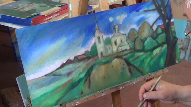 Пейзаж с храмом. Живопись. 14.06.2021. 2. смотреть онлайн