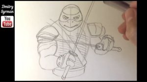 How to draw Leo from ninja turtles 2014 movie, Как нарисовать черепашек ниндзя
