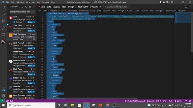 How to open and format a xml file in visual studio code