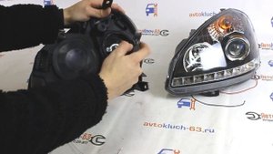 Передние фары с линзой и дхо черные для Лада Приора