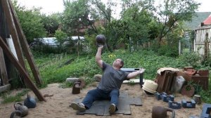 49KG KETTLEBELL BOTTOM UP PRESS ON FLOOR 4REPS ЖИМ ГИРИ 3 ПУДА НАПОПА СИДЯ НА ПОЛУ 4РАЗА