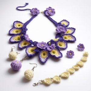 Вязаные украшения, созданные с помощью нейросети. Подборка №1. Цветы и листья.