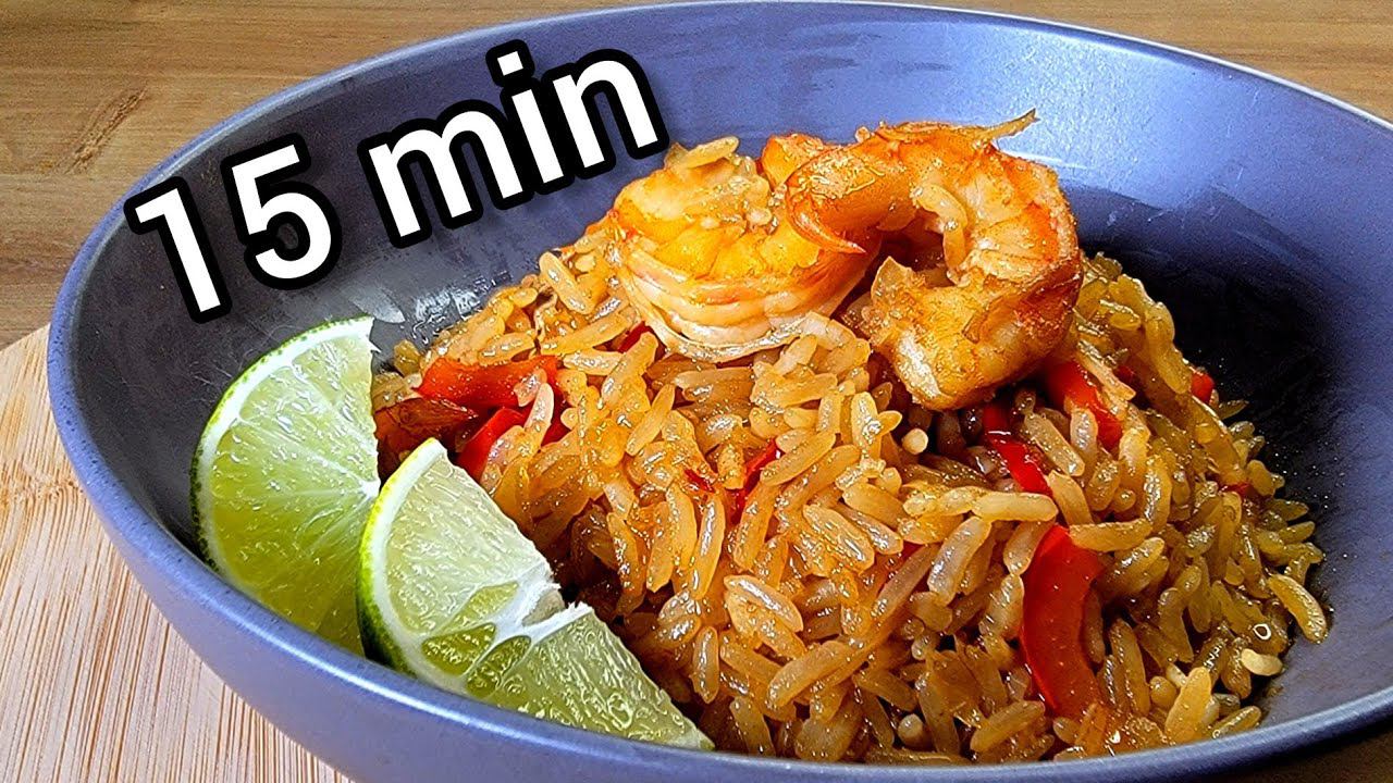A simple recipe from Asian cuisine. Rice with shrimp in Thai. смотреть онлайн
