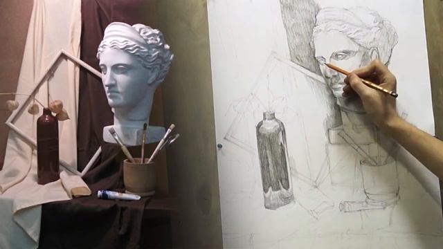 Учебный натюрморт в графике | Speed drawing смотреть онлайн