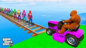 Homem-Aranha Parkour com Limusines Tratores Motos Ônibus Carros na pista de obstáculos - Gta GTA 5