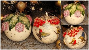 Новогодние ёлочные шары с птицами своими руками. Новогодние поделки DIY..mp4