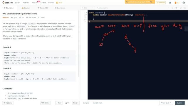 Satisfiability of Equality Equations | LeetCode 990 | Union Find Algorithm | Java | @LearnOverflow
