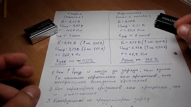 Результаты "зарядки" батарейки "Крона". смотреть онлайн