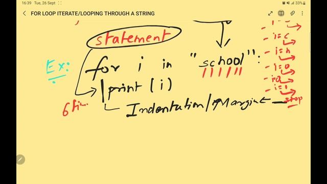 PYTHON TUTORIAL FOR BEGINNER-"FOR LOOP" ITERATE/LOOPING IN STRING(ITERABLE OBJECT)SEQUENCE IN PYTHO