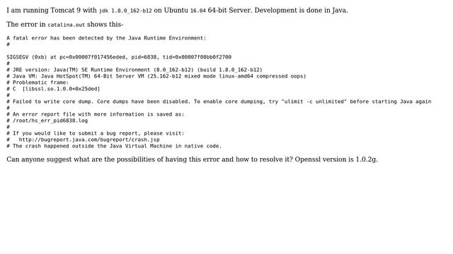 Unix & Linux: Tomcat Crashes By throwing Fatal Error In JRE смотреть онлайн