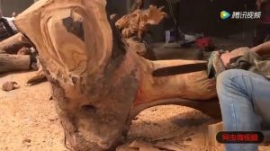 Выпиливание фигуры льва из дерева бензопилой китайские умельцы