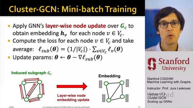 Stanford CS224W: Machine Learning with Graphs | 2021 | Lecture 17.3 - Cluster GCN: Scaling up GNNs