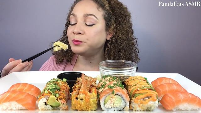 ASMR SUSHI RAW SALMON NIGIRI | SAMYANG FIRE SAUCE SUSHI MUKBANG| EATING SOUNDS| collab w ShannPage