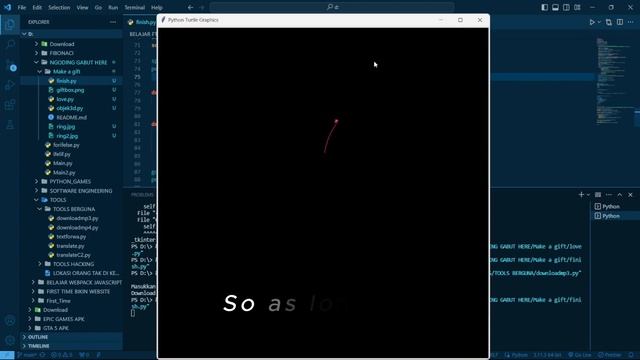TURTE LOVE WITH PYTHON #programmingtutorials #pythonprogramming #softwareengineering