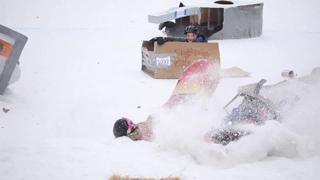 Cardboard sleds race collide and crash at Winterfest 2023