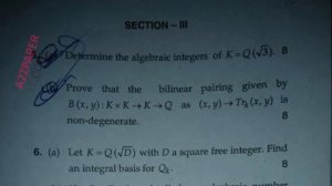 Mdu MSc 4th Sem Algebraic Number Theory Question Paper 2019