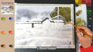 Basic Landscape Watercolor - Rural Winter (sketch & color name, watercolor material) NAMIL ART