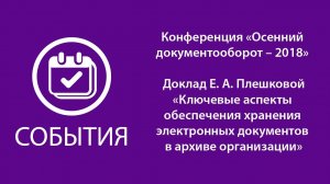 Доклад Е.А. Плешковой о ключевых аспектах обеспечения хранения электронных документов в архиве