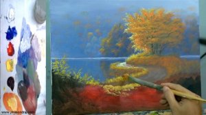 Acrylic PAINTING TUTORIAL on How to Paint Autumn Morning in Lake