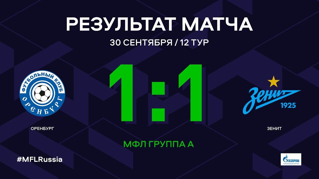 МФЛ. Оренбург - Зенит. Группа А. 12-й тур. Обзор