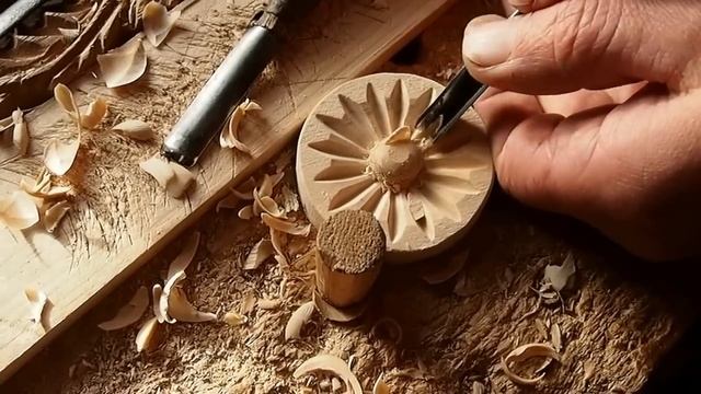 Резьба по дереву. Вырезаем цветок на карниз для штор. смотреть онлайн