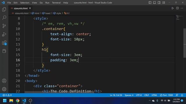 CSS Tutorial: em, rem, vh,vw, px size units in css || by @theCodeDefinition 