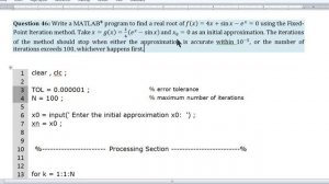 MATLAB ® Program of Fixed-Point Iteration Method