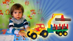 Игрушки машинки. Трактор с прицепом-лесовозом МанкитуИгры # 17