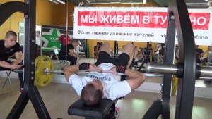 Русский жим 55 кг Х 65 раз, норматив КМС, свой вес 73 кг