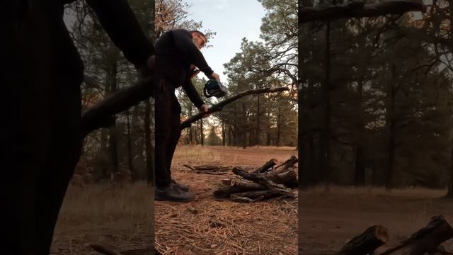 Cutting firewood with the Makita electric chainsaw