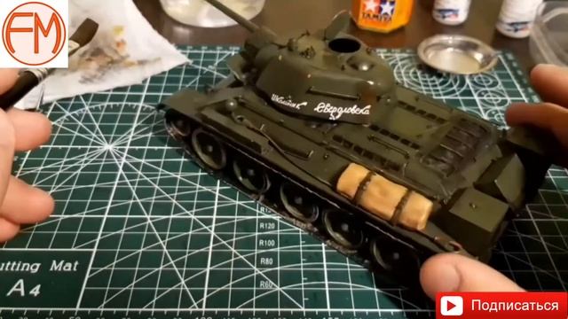 Везеринг, нанесение смывки, масляных точек, пигментов Т-34  1/35 Звезда