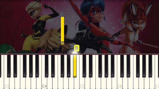 MIRACULOUS LADYBUG - Never Surrender - VERY EASY Piano tutorial смотреть онлайн