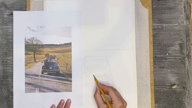 Рисуем акварелью Ретро-автомобиль.Часть1. Карандашный рисунок смотреть онлайн