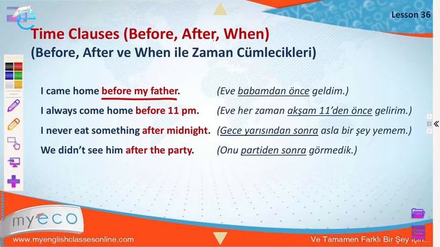 Elementary Lesson 36: Time Clauses (Before, After, When)┃MyECO