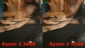 ryzen 5 3600 vs ryzen 3 4100 - rtx 3060 12gb in cyberpunk benchmark 1080p ultra dlss-q rtx-off