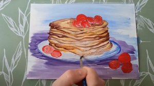 ??️Масленица. Блинчики с черешней.Пошаговое рисование.Гуашь.