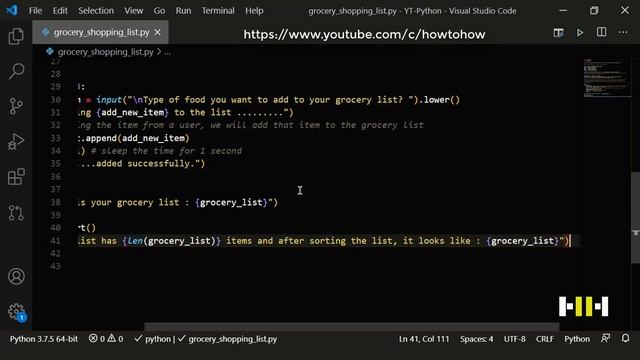 Beginners Python Programming | Grocery Shopping List | Project Base Python Tutorials | Project 11