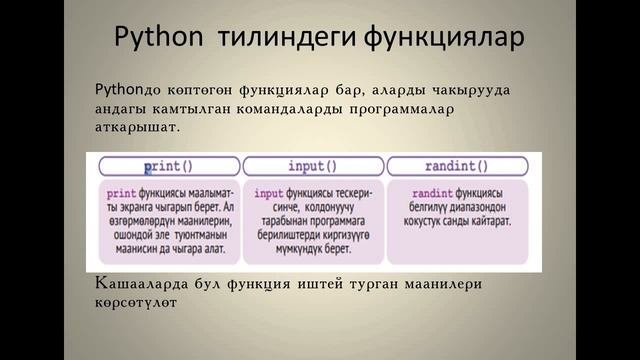 Python программалоо тили жана Python тилиндеги функциялар