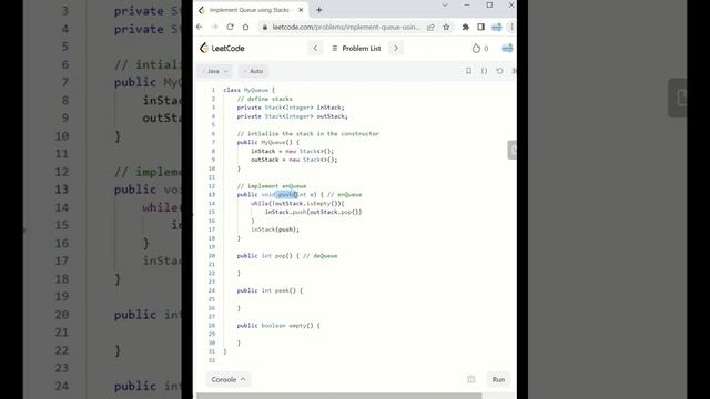 LeetCode 232 | Implement queues using stack | Java solution | #leetcodesolution