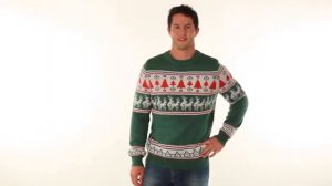 Мужской Свитер с Оленями Зелёный от FunnySweaters RU