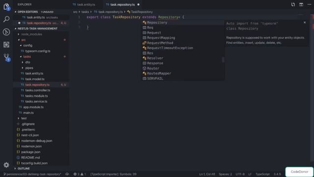 Lecture 33. Creating a Task Repository| Scalable API | Modern TypeScript | JS | Master NestJS (2021
