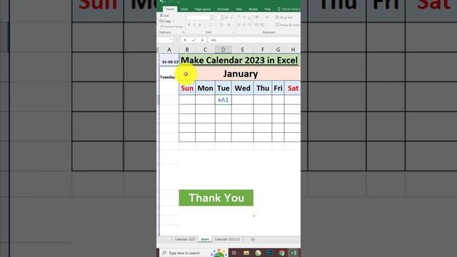 How to make calendar of August 2023 in Excel | For Full Video Please watch link in description