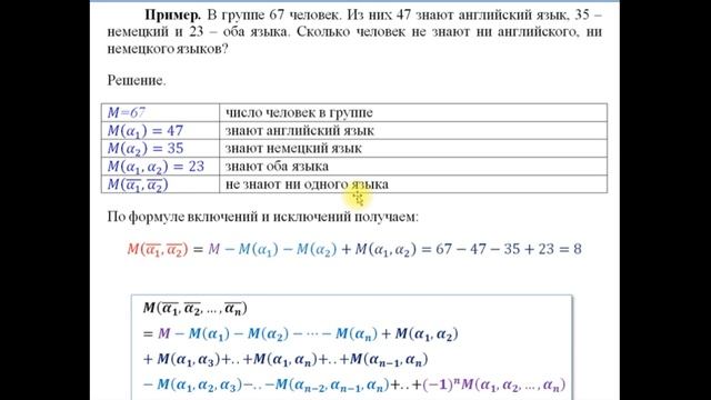 Формула включений и исключений. Примеры решений задач