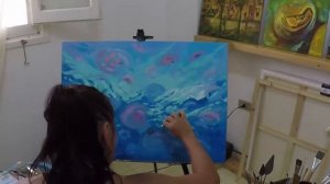 OIL PAINTING with PALETTE KNIFE and brush. Jellyfish dance.