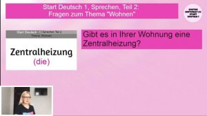 Goethe Zertifikat A1, Start Deutsch 1, Sprechen, Teil 2: Разбор вопросов по теме "Wohnen"